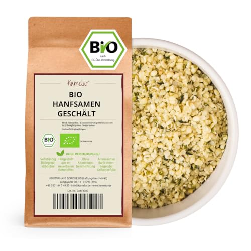 Kamelur 1kg BIO Hanfsamen geschält und ungeröstet – Hanf Samen (hemp seeds) als nussiges Topping zu Müsli und Salat – hochwertige Hanfsamen geschält BIO von Kamelur