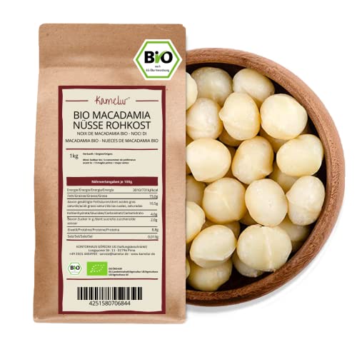 Kamelur 1kg BIO Macadamianüsse in Rohkostqualität - ganze Macadamia Nüsse ohne Schale der Klasse 1L, roh und unbehandelt von Kamelur