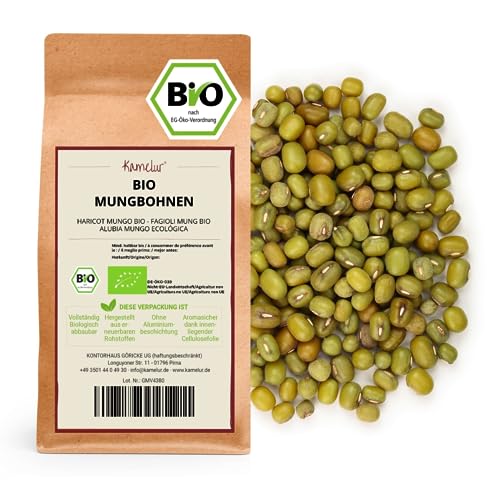 Kamelur 1kg BIO Mungobohnen getrocknet – Mungbohnen BIO ohne Zusätze – Mungobohnen BIO (mung beans) in biologisch abbaubarer Verpackung von Kamelur