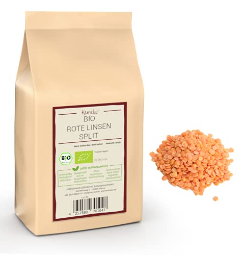 Kamelur 1kg BIO rote Linsen Split getrocknet getrocknete Hülsenfrüchte BIO ohne Zusätze getrocknete Linsen rot in biologisch abbaubarer Verpackung von Kamelur