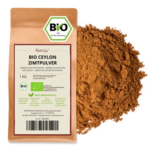 Kamelur 1kg BIO Ceylon Zimt Pulver - aromatisches Ceylon Zimtpulver, Cumarin-Gehalt max. 0,01%, ohne Zusätze - in biologisch abbaubarer Verpackung von Kamelur