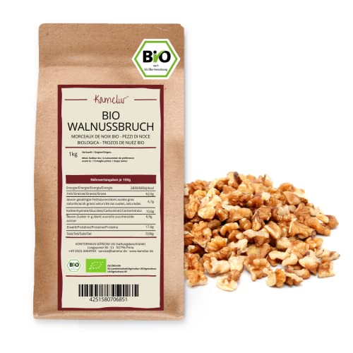 Kamelur 1kg BIO Walnussbruch ohne Zusätze, unbehandelte Walnusskerne aus Italien - Rohe und Naturbelassene Walnüsse aus der Region Kampanien von Kamelur