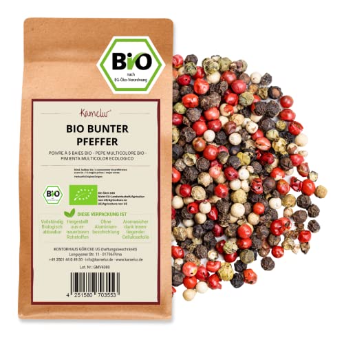 Kamelur 200g BIO Pfefferkörner bunt – BIO Bunter Pfeffer ganz für die Mühle – schwarzer, grüner, weißer und rosa Pfeffer als bunter Pfeffer Mix von Kamelur