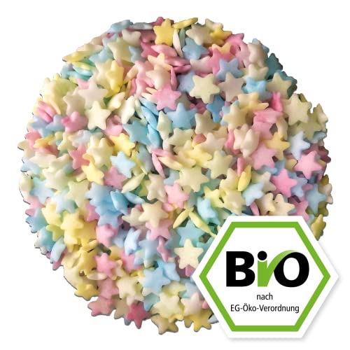 200g BIO Zuckerstreusel Bunte Sterne - bunte Streusel – Sprinkles zum Verzieren - BIO Zuckerdekor Weihnachten in biologisch abbaubarer Verpackung von Kamelur
