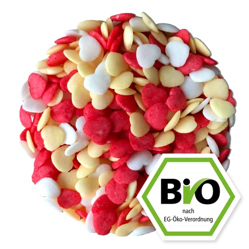 200g BIO Zuckerstreusel Rote Herzen - bunte Streusel Herzen – Sprinkles zum Verzieren - BIO Zuckerdekor Weihnachten in biologisch abbaubarer Verpackung von Kamelur