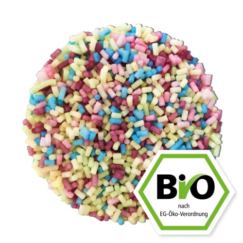 200g Bunte BIO Zuckerstreusel - bunte Streusel – Sprinkles zum Verzieren - BIO Zuckerdekor Weihnachten in biologisch abbaubarer Verpackung von Kamelur