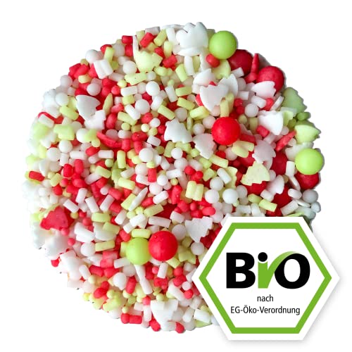200g Bunte BIO Zuckerstreusel - bunte Streusel Weihnachten - Sprinkles zum Verzieren - BIO Zuckerdekor Weihnachten in biologisch abbaubarer Verpackung von Kamelur