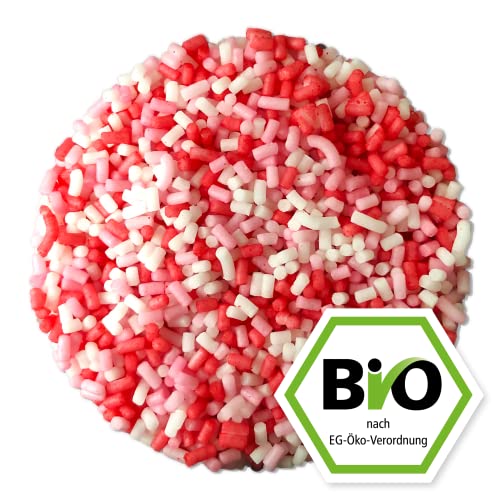 200g Bunte BIO Zuckerstreusel rot & rosa - bunte Streusel – Sprinkles zum Verzieren - BIO Zuckerdekor Weihnachten in biologisch abbaubarer Verpackung von Kamelur