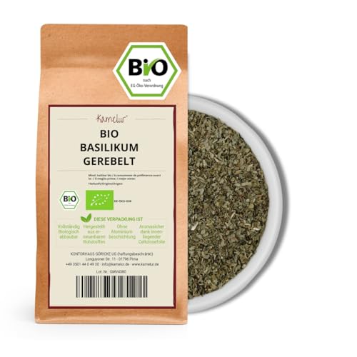 Kamelur 250g BIO Basilikum getrocknet und gerebelt, ohne Zusätze - das perfekte BIO Gewürz für die italienische Küche - in biologisch abbaubarer Verpackung Kamelur 250g BIO Basilikum getrocknet und gerebelt, ohne Zusätze - das perfekte BIO Gewürz für die italienische Küche - in biologisch abbaubarer Verpackung von Kamelur