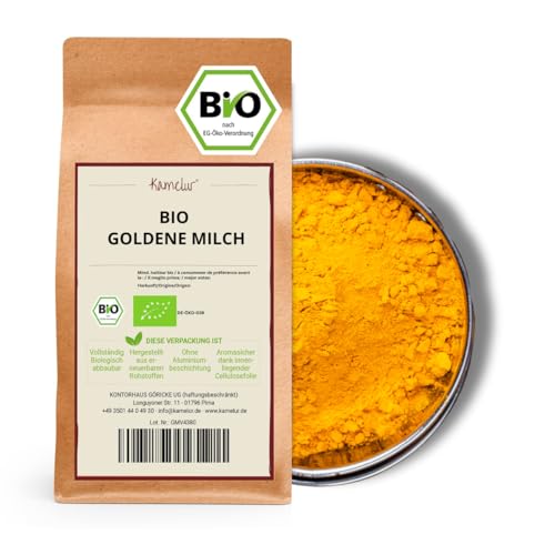 Kamelur 250g BIO Gewürzmischung Goldene Milch Pulver - für Kurkuma Latte mit ausgewogenem Geschmack - Golden Milk in biologisch abbaubarer Verpackung von Kamelur