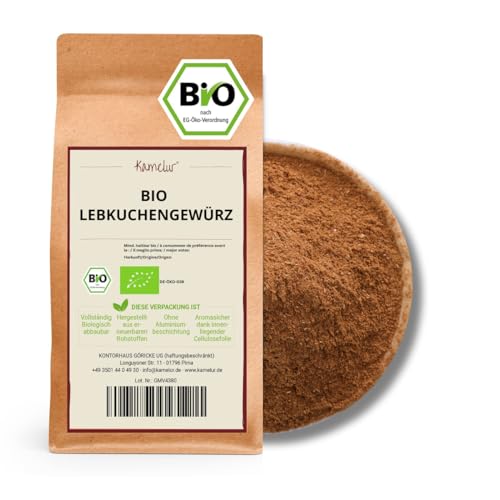 Kamelur 250g BIO Lebkuchengewürz zum Backen - aromatische Gewürzmischung für winterlichen Genuss, ohne Zusätze - ideal für Lebkuchen - Pfefferkuchengewürz in biologisch abbaubarer Verpackung von Kamelur