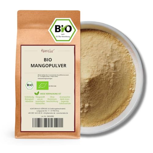 Kamelur 250g BIO Mango Pulver freeze dried, BIO Fruchtpulver gefriergetrocknet und ohne Zusätze, Mangopulver als exotischer Genuss in Smoothie oder Porridge - in biologisch abbaubarer Verpackung von Kamelur