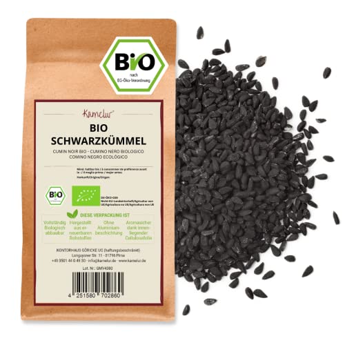 Kamelur 250g BIO Schwarzkümmel ganz - aromatische Schwarzkümmelsamen ohne Zusätze – echter Schwarzkümmel BIO in biologisch abbaubarer Verpackung von Kamelur
