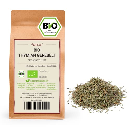 Kamelur 250g BIO Thymian getrocknet und gerebelt - aromatisches BIO Gewürz, ohne Zusätze - perfekt für Thymian Tee – Thymian BIO Kräuter in biologisch abbaubarer Verpackung von Kamelur