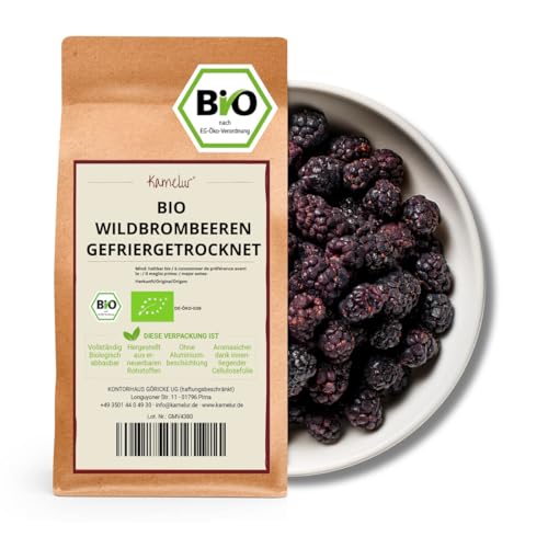 Kamelur 250g BIO Wild-Brombeeren gefriergetrocknet - fruchtige BIO Brombeeren getrocknet, ganze Beeren ohne Zusätze - in biologisch abbaubarer Verpackung von Kamelur