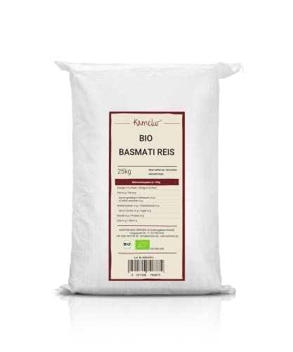 25kg BIO Basmati Reis geschält – aromatischer Basmatireis BIO ohne Zusätze – Duftreis Bio in der Großpackung von Kamelur