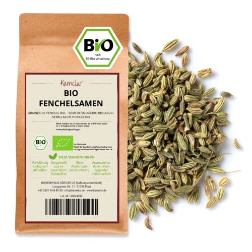 Kamelur 500g BIO Fenchelsamen ganz, ohne Zusätze - aromatischer Fenchel BIO ganz für BIO Fencheltee – Fenchelsaat in umweltfreundlicher Verpackung von Kamelur