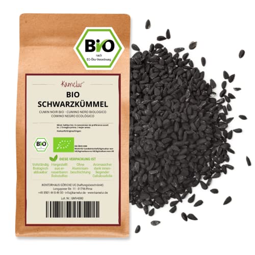 Kamelur 500g BIO Schwarzkümmel ganz - aromatische Schwarzkümmelsamen ohne Zusätze – echter Schwarzkümmel BIO in biologisch abbaubarer Verpackung von Kamelur