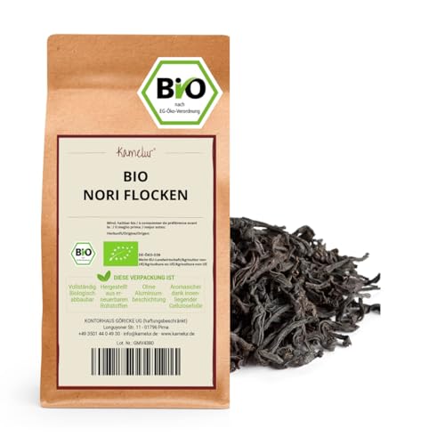 Kamelur 100g BIO Nori Flocken- Nori Algenblätter getrocknet und ohne Zusätze - Nori Algen BIO in biologisch abbaubarer Verpackung von Kamelur