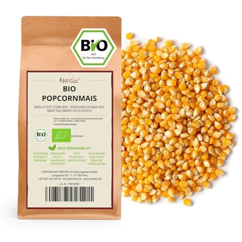 Kamelur 1kg BIO Popcorn Mais ohne Zusätze BIO Puffmais für selbst gemachtes Popcorn Popcornmais BIO in biologisch abbaubarer Verpackung von Kamelur