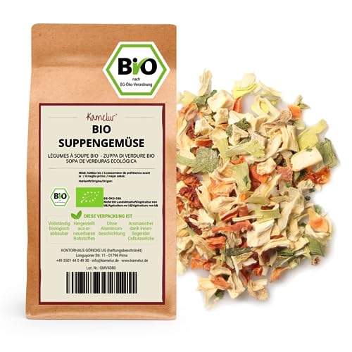 Kamelur 1kg BIO Suppengrün getrocknet – hochwertiges Suppengemüse aus Trockengemüse BIO – aromatisches Suppengewürz in biologisch abbaubarer Verpackung von Kamelur