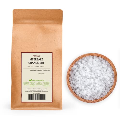 Kamelur 200g Meersalz grob – grobes Salz (2-4mm) aus dem Mittelmeer (Kroatien) für die Salzmühle – Sea Salt in biologisch abbaubarer Verpackung von Kamelur