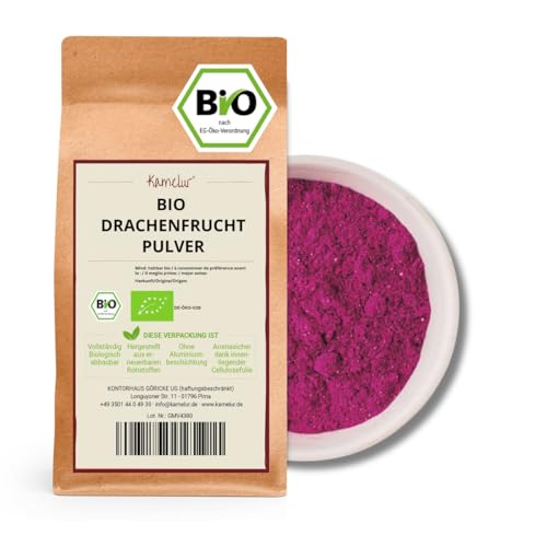 Kamelur 250g BIO Drachenfrucht Pulver - Pitaya Pulver Rosa, gefriergetrocknet und ohne Zusätze - in biologisch abbaubarer Verpackung von Kamelur