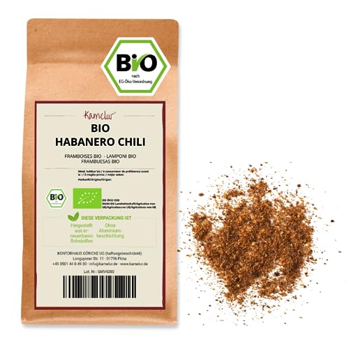 Kamelur 250g BIO Habanero Chilipulver - intensiv feurig-fruchtiges Chili Pulver, ohne Zusätze - 120.000 Scoville - Chilli Pulver in umweltfreundlicher Verpackung von Kamelur