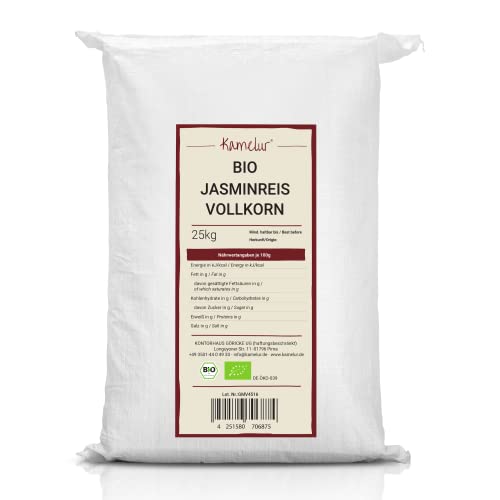 Kamelur 25kg BIO Jasmin Reis Vollkorn – Jasminreis Duftreis ohne Zusätze – BIO Reis ungeschält in der Großpackung von Kamelur
