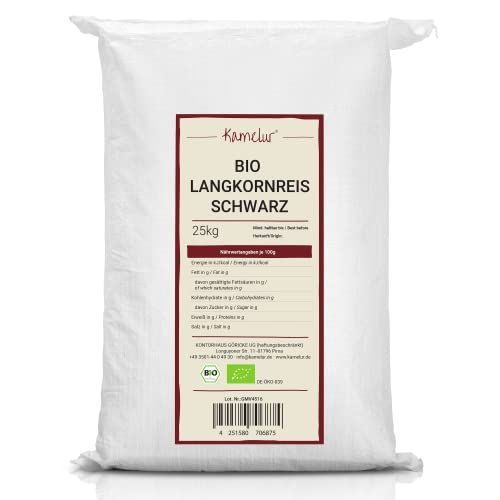 Kamelur 25kg BIO Langkornreis schwarz – schwarzer Vollkornreis Langkornreis BIO ohne Zusätze – Langkornreis BIO in der Großpackung von Kamelur