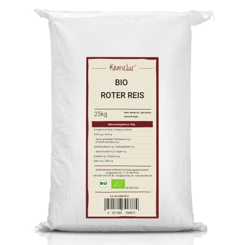 Kamelur 25kg BIO Roter Reis Vollkorn – roter Vollkornreis BIO ohne Zusätze – BIO Reis rot in der Großpackung von Kamelur