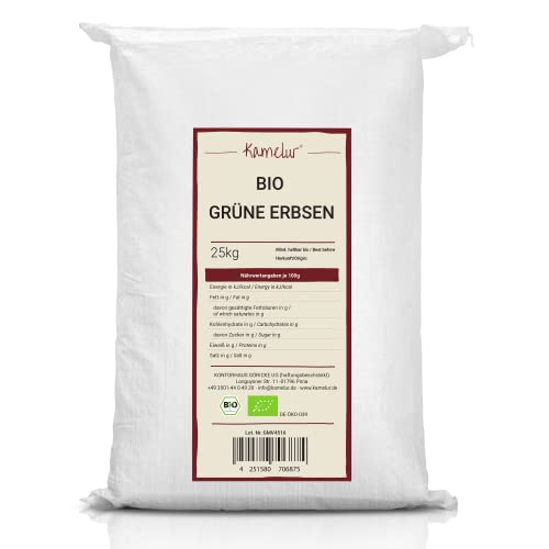 Kamelur 25kg BIO grüne Erbsen getrocknet – getrocknete BIO Hülsenfrüchte ohne Zusätze - getrocknete Erbsen BIO in der Großpackung von Kamelur