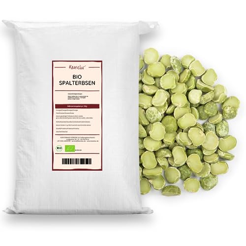 Kamelur 25kg BIO grüne Spalterbsen getrocknet – getrocknete BIO Hülsenfrüchte 25kg Vorratspack - getrocknete Erbsen grün halb BIO in biologisch abbaubarer Verpackung von Kamelur