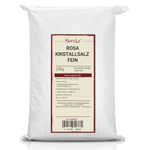 Kamelur 25kg Rosa Kristallsalz fein – feines Steinsalz ohne Zusätze, ideal für die Salzmühle - Salz fein in der Großpackung von Kamelur