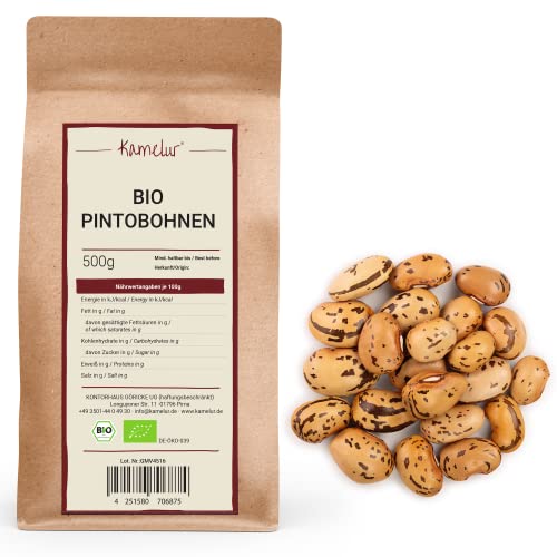 Kamelur 500g BIO Pinto Bohnen getrocknet – Pintobohnen Wachtelbohnen BIO ohne Zusätze – getrocknete Bohnen Hülsenfrüchte in biologisch abbaubarer Verpackung von Kamelur