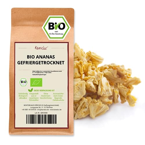 Kamelur BIO Ananas Stücke gefriergetrocknet & ohne Zusätze 250g - aus kontrolliert biologischem Anbau von Kamelur