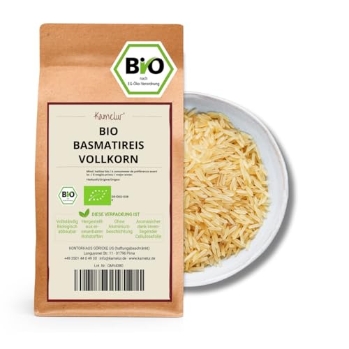 Kamelur Bio Basmati Reis Vollkorn (1kg) – aromatischer Basmatireis BIO ohne Zusätze – Naturreis Duftreis von Kamelur