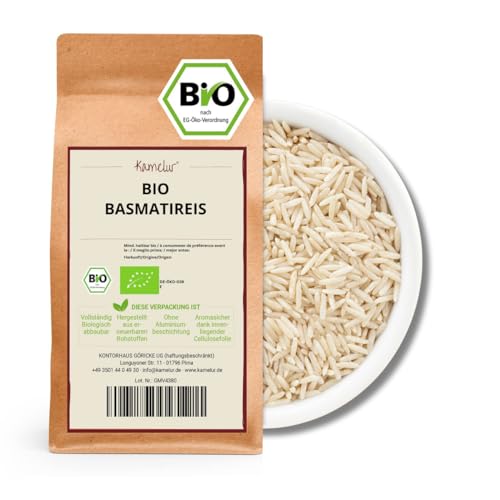 Kamelur Bio Basmati Reis geschält (1kg) – aromatischer Basmatireis BIO ohne Zusätze – Naturreis Duftreis von Kamelur