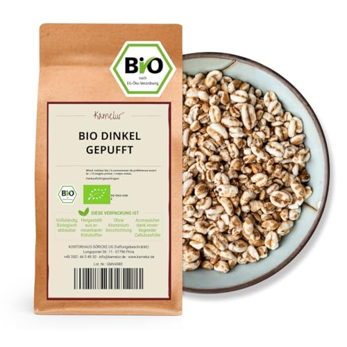 Kamelur Bio Dinkel Gepufft (1kg) Gepuffter Dinkel ungesüßt für ein schmackhaftes Müsli von Kamelur