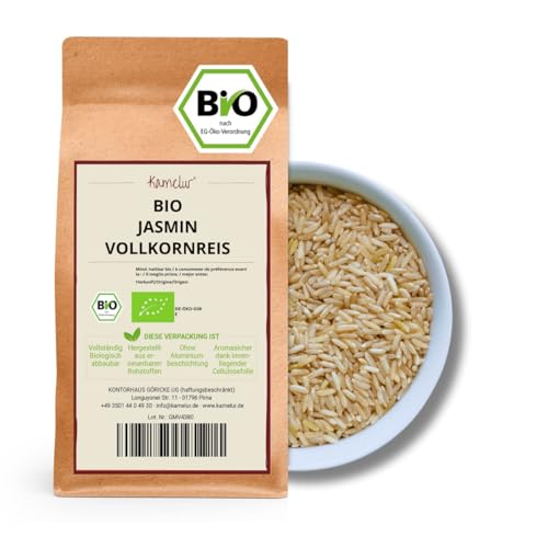 Kamelur Bio Jasminreis, Vollkorn (500g) aus biologischem Anbau- aromatischer Jasmin Reis BIO ohne Zusätze – Naturreis Duftreis von Kamelur