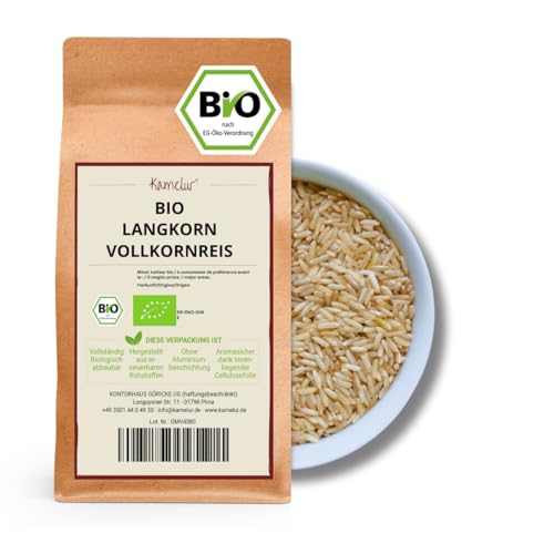 Kamelur Bio Langkornreis Vollkorn (1kg) – Langkorn Reis BIO & ungeschält ohne Zusätze – Naturreis Vollkornreis von Kamelur
