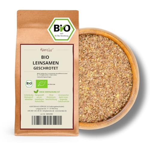 Kamelur Bio Leinsamen geschrotet (500g) - BIO Leinsaat geschrotet gequetscht aus kontrolliert biologischem Anbau von Kamelur