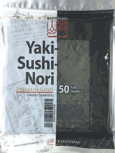 Yakinori Premium Gold, Noriblätter, Nori, Seetang, geröstet, für Sushi, 50 ganze Blätter, 140g (50 x 2,8g) von Kaneyama