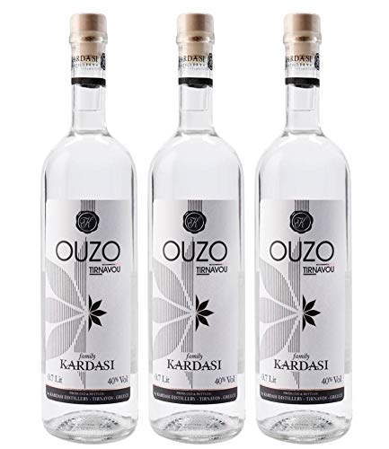 3x 0,7l Ouzo Tirnavou Kardasi 40% Vol. | Der einzige Ouzo ohne Zuckersirup | Mild im Geschmack, würzig im Abgang + 20ml Jassas Olivenöl von Kardasi