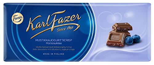 Karl Fazer Blau BLAUBEERE JOGHURT CHIPS in Milch- Schokoladenriegel Made in FINNLAND von Fazer