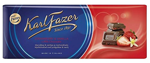 Karl Fazer Strawberry & Vanilla Milk Chocolate - Klassisch Finnisch Milchschokoladen Schokoladentafel 190g von Karl Fazer