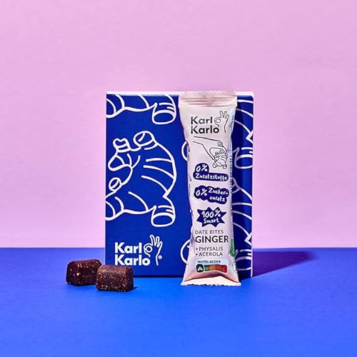 Karl Karlo Fruchtriegel Ingwer - 6 x 35g | Vegane Süßigkeiten auf Dattelbasis | Veganer Snack ohne Zusatzstoffe, glutenfrei, Nutri Score A von Karl Karlo