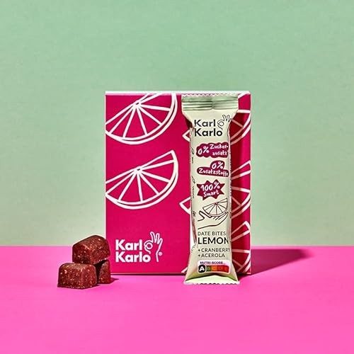 Karl Karlo Fruchtriegel Zitrone - 6 x 35g | Vegane Süßigkeiten auf Dattelbasis | Veganer Snack ohne Zusatzstoffe, glutenfrei, Nutri Score A | getrocknete Cranberries, Acerola von Karl Karlo