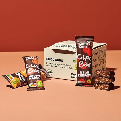 Karl Karlo Schokoriegel Bio - Choc Bars Probierpaket | Bio Schokolade auf Pflaumenbasis | 100% Bio-Zutaten, Frei von Zusatzstoffen & Aromen, recyclefähige Verpackung | 12er Box von Karl Karlo