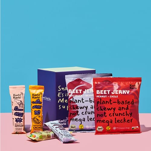 Karl Karlo Snack Box Süß & Herzhaft | Dattel Fruchtriegel & Veganes Rote Beete Beef Jerky | Probierpaket mit verschiedenen Geschmacksrichtungen | Vegane Snacks ohne Zusatzstoffe, 10er Box von Karl Karlo